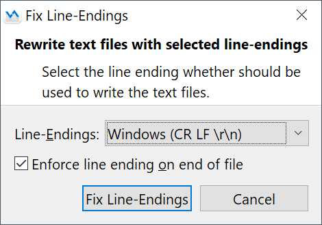 Fix Line-Endings command to rewrite text files.